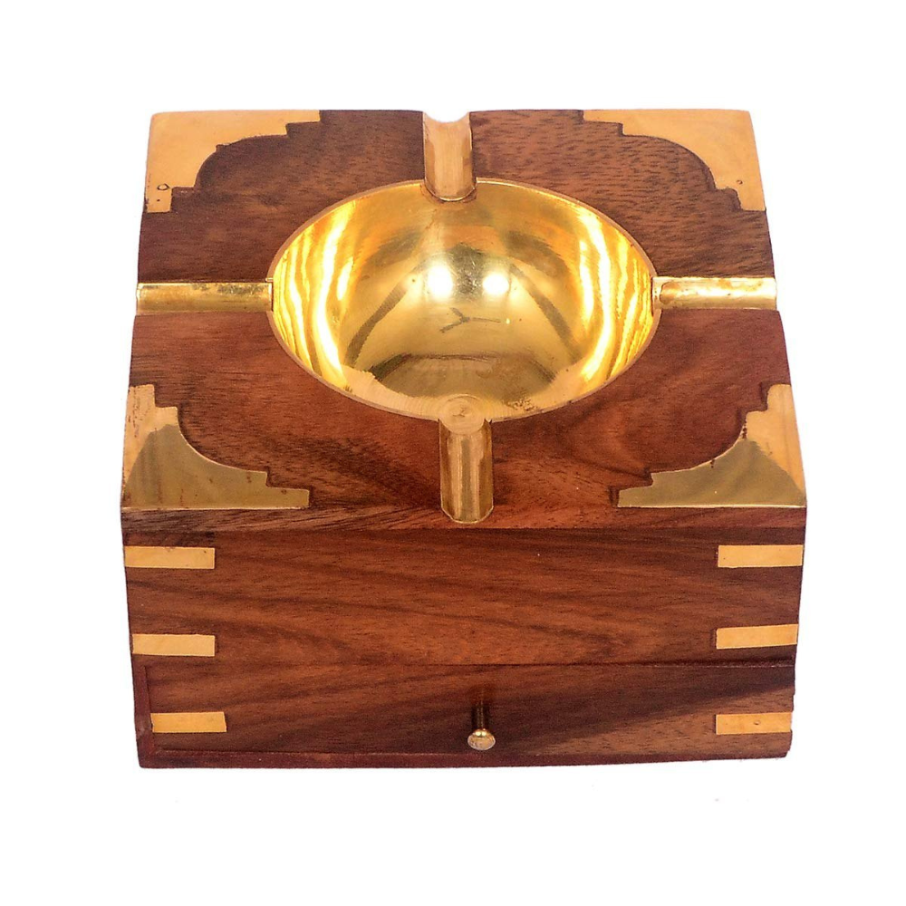 Wooden Ashtray With Cigarette Holder